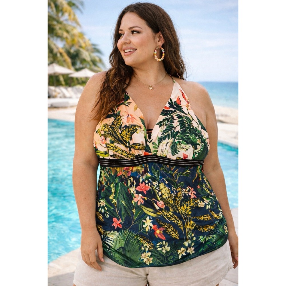 P2 Cacique Tropical Floral Underwire Tankini Top 40F Multicolor Botanical Lane